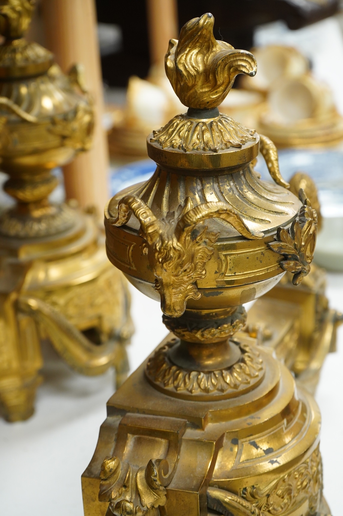A pair of 19th century French ormolu Chenet. 38cm high x 39cm wide